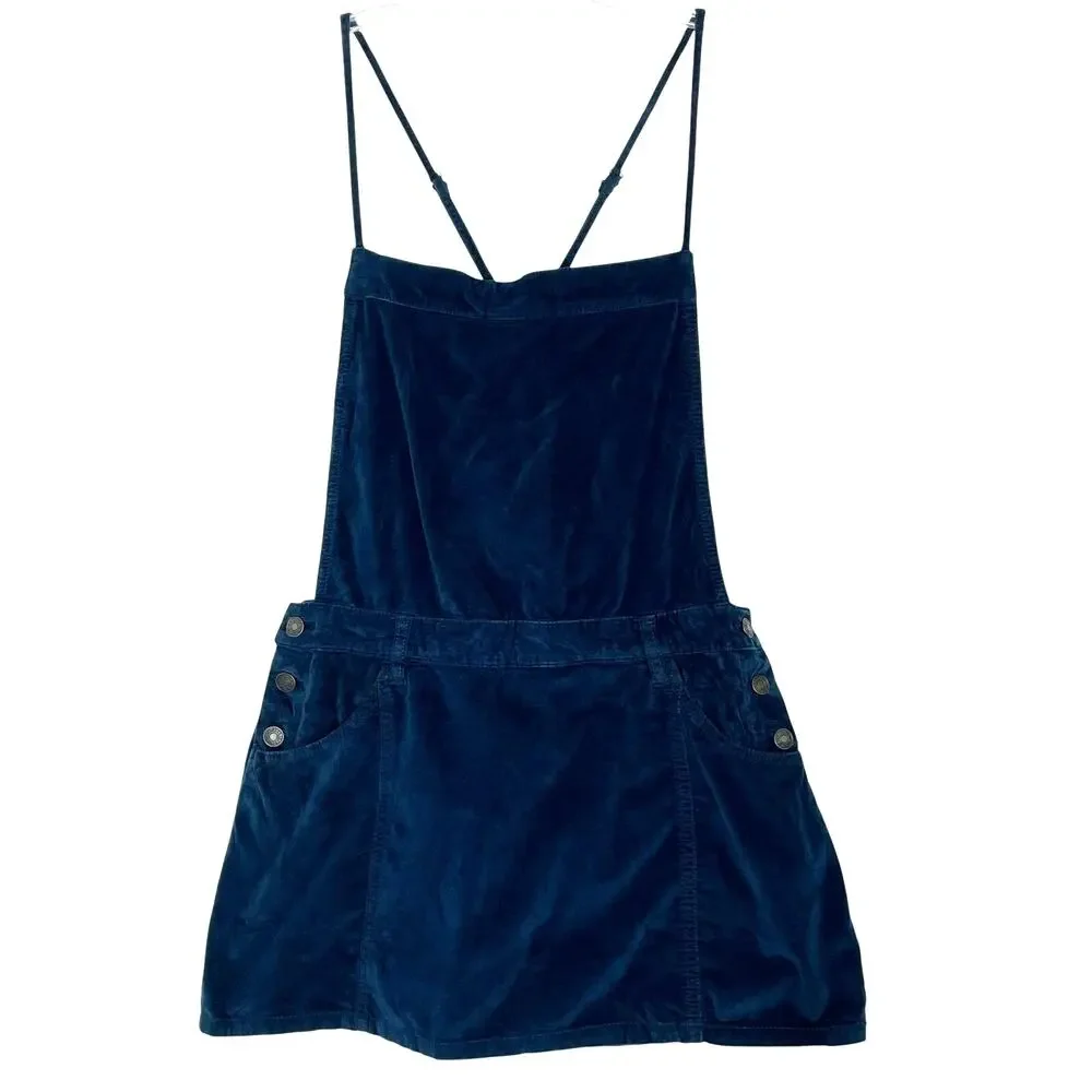 FP Free People Teal Blue Velvet Overall Mini Dress Skirtall Women's size 2